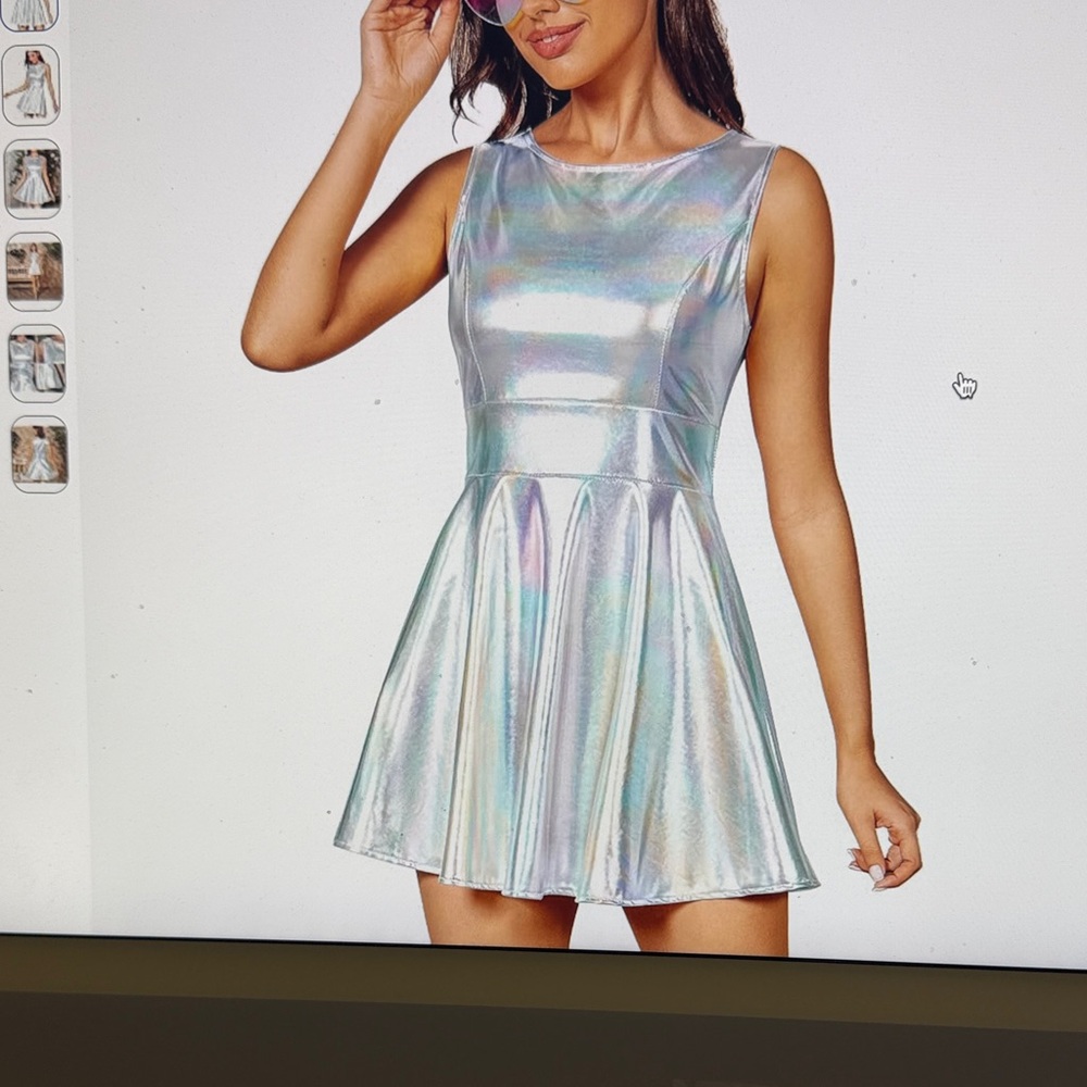 Holographic Silver Fit & Flare Dress - Women